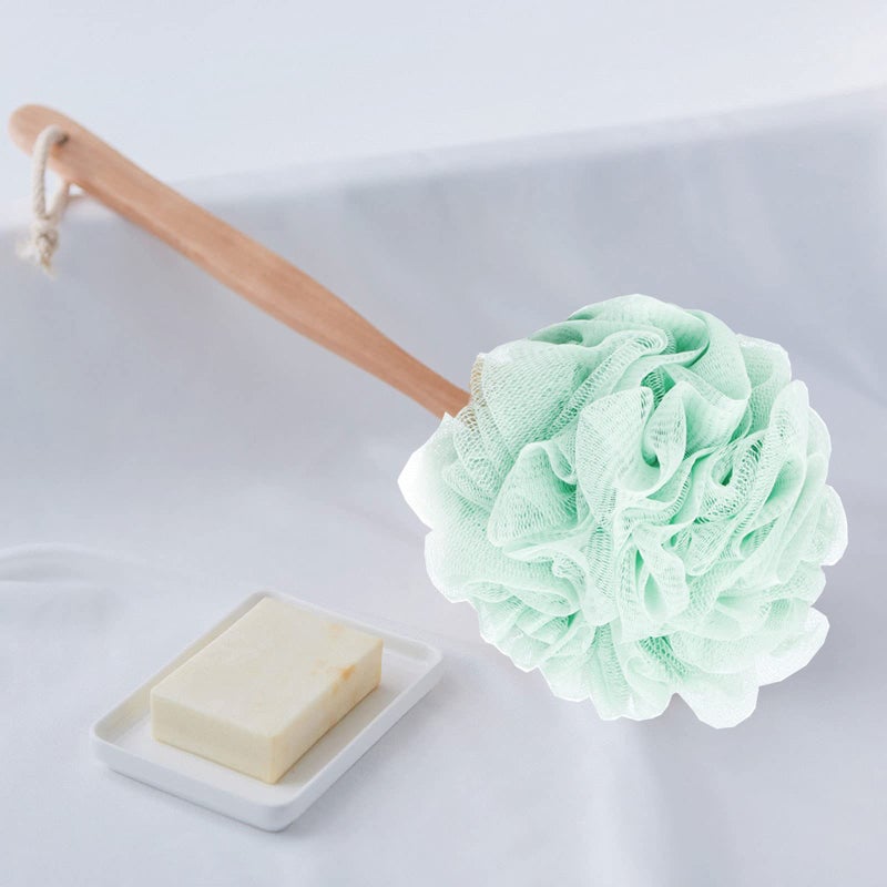 أرسوين Arswin Loofah Sponge Back Scrubber، فرشاة استحمام خشبية ذات مقبض طويل Lufa، فرشاة تنظيف خلفية شبكية من النايلون الناعم، للرجال والنساء، وسادة لوفا مقشرة على عصا للجسم (أخضر) - Image 5